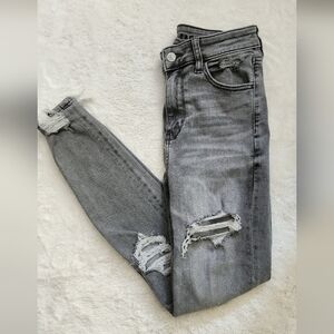 American Eagle Gray Distressed Skinny Jeans
